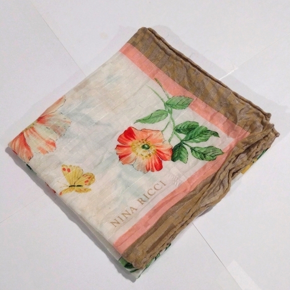 Designer Nina Ricci Butterfly Floral Scarf Square Neck Muffler 22×22